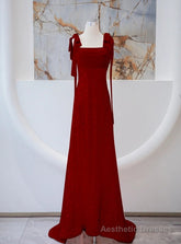 Burgundy Sequins Straps Long Prom Dress